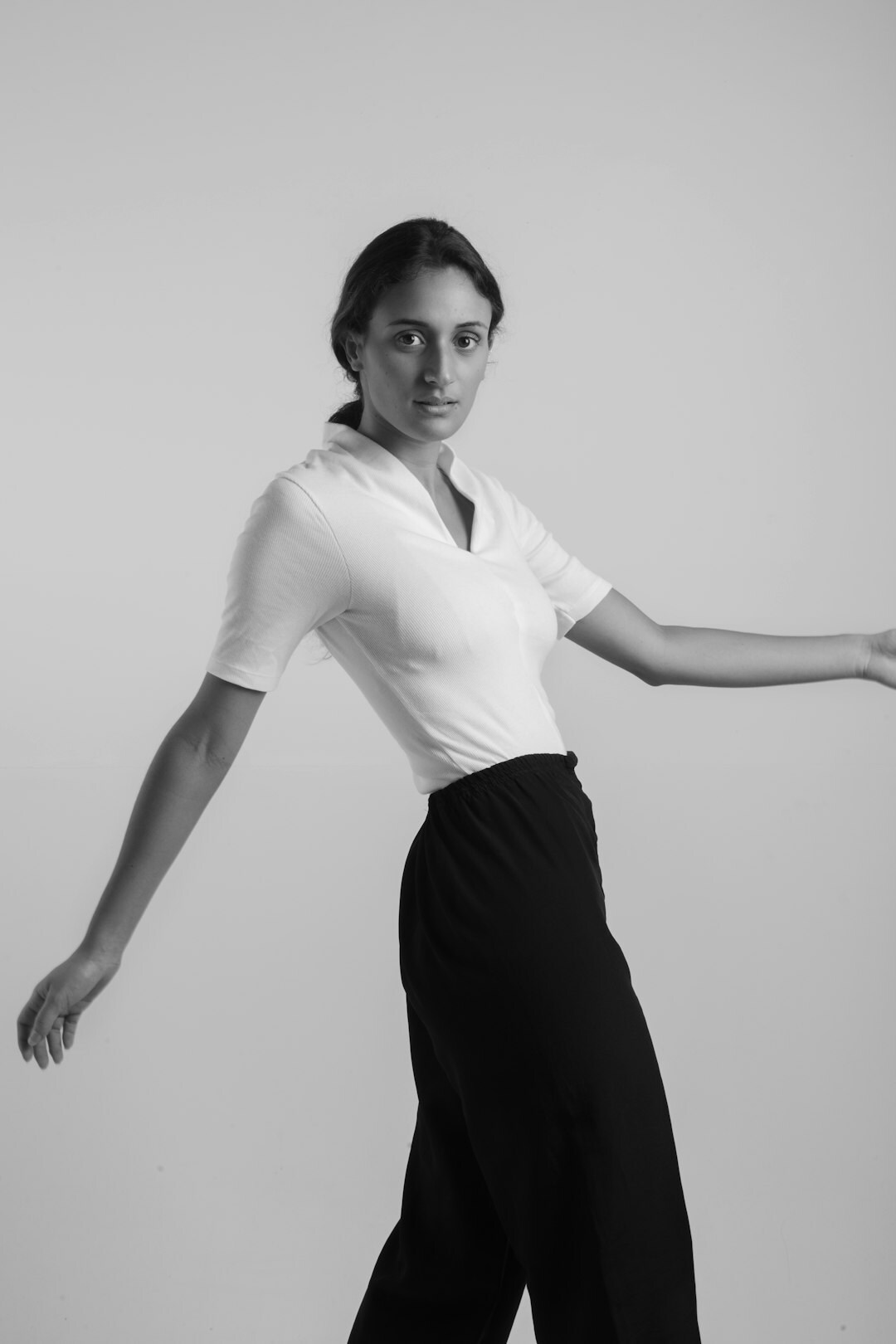 Professional studio portrait of a Brazilian woman with short hair